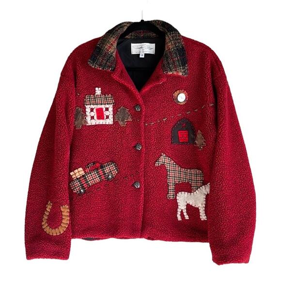 Tasha Polizzi T. P. Saddleblanket Co. Fleece Holiday Horses Jacket Cardigan - Picture 1 of 10